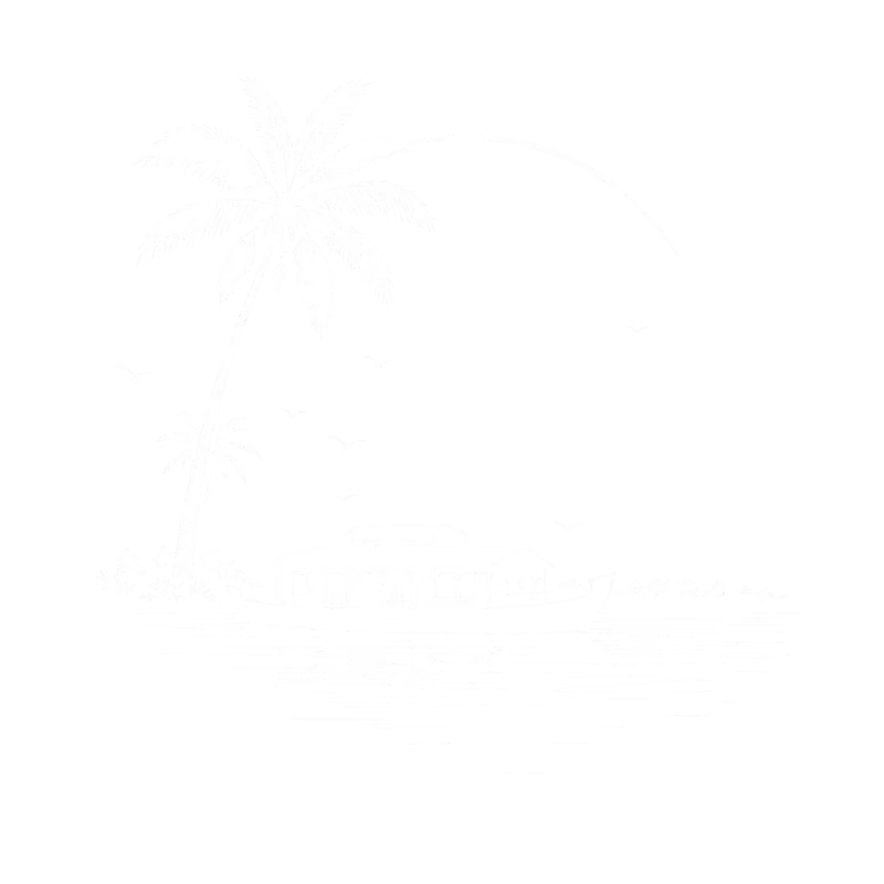 Line art of a Kerala houseboat and palm tree