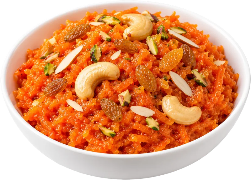 Carrot halwa with cashews and raisins