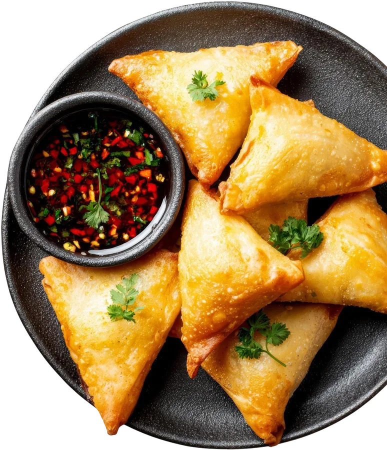 Vegetable samosas with chilli dip